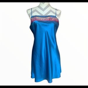 California Dynasty vintage blue silky slip dress